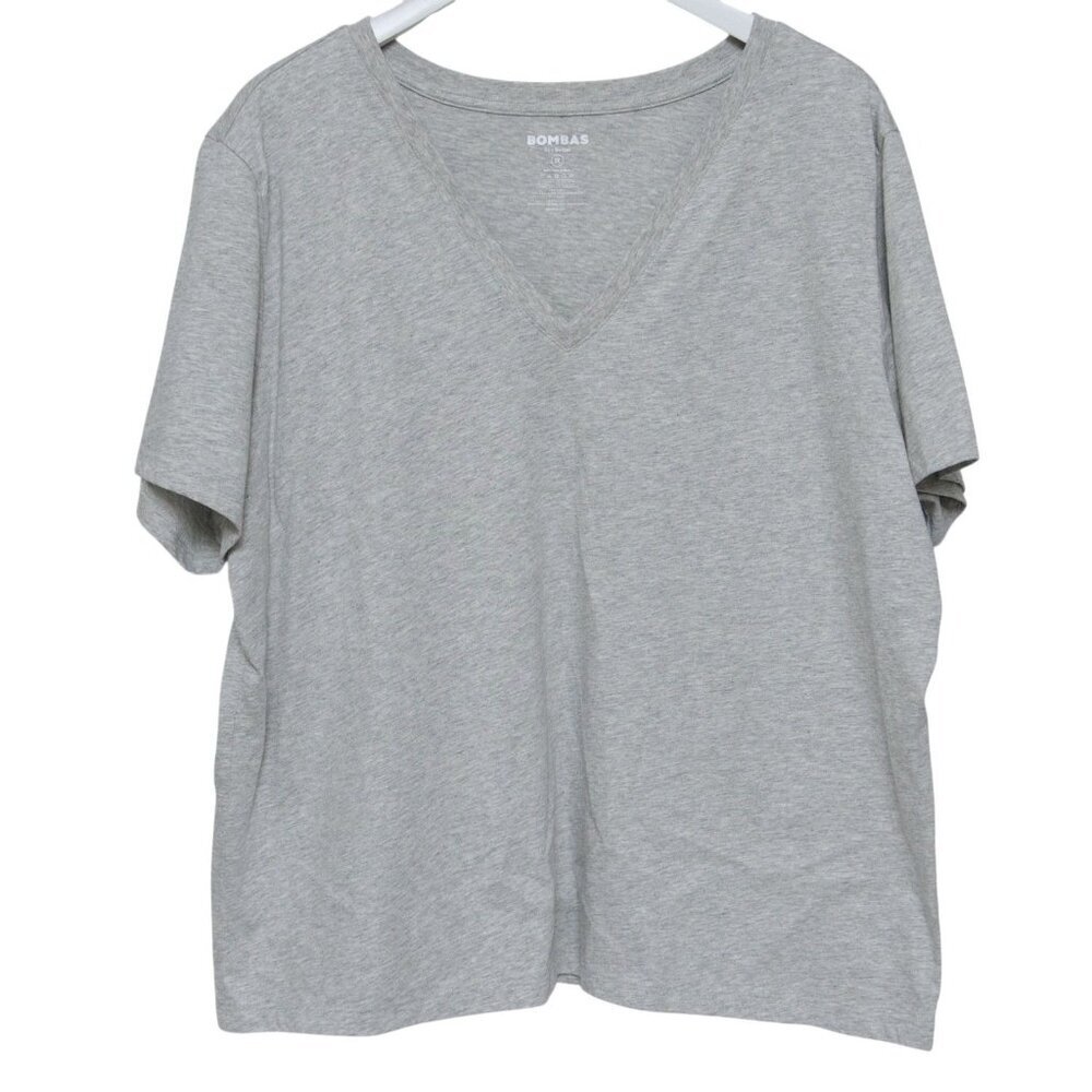 BOMBAS  V-Neck Tee Plus Size 1X Heather Gray Short Sleeve Pima Cotton
